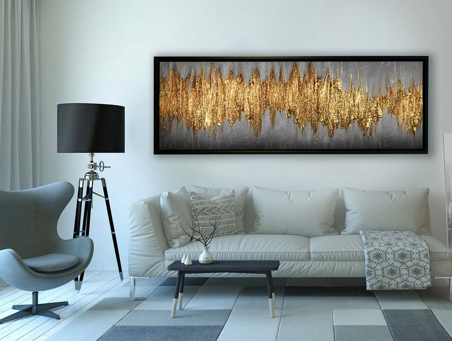 Grande œuvre d'art abstraite dorée - Art mural sur toile - Beaux-arts