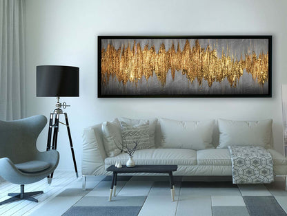 Grande œuvre d'art abstraite dorée - Art mural sur toile - Beaux-arts