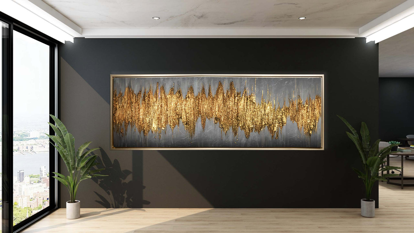 Grande œuvre d'art abstraite dorée - Art mural sur toile - Beaux-arts