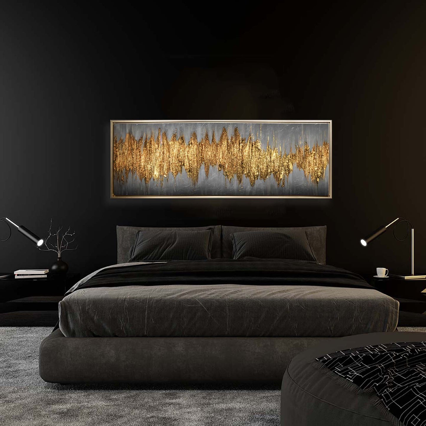 Grande œuvre d'art abstraite dorée - Art mural sur toile - Beaux-arts