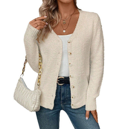 Gilet boutonné ample pour femme – Pull en maille décontracté couleur unie
