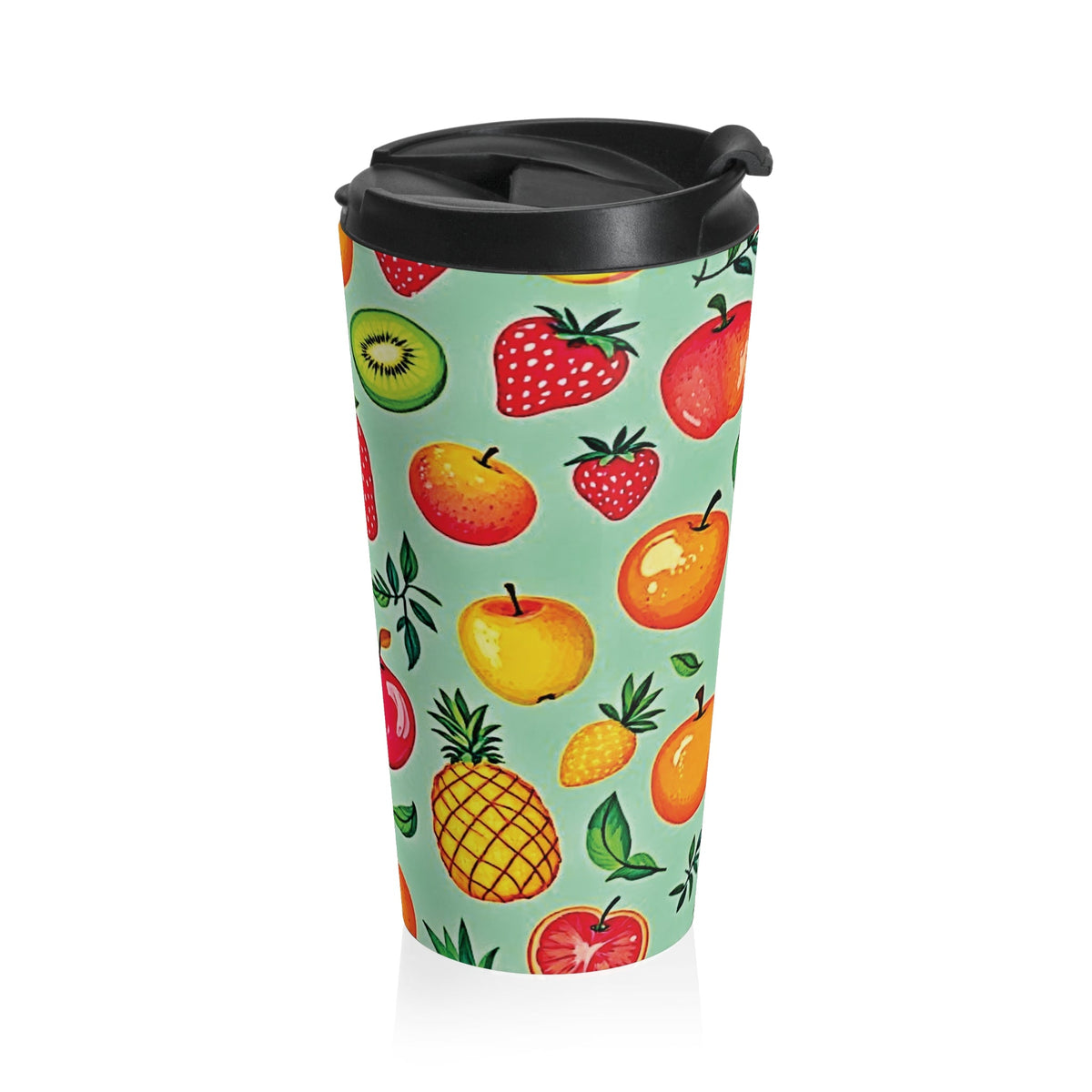 Mug de voyage à motif fruits colorés | Fraise Pomme Orange Kiwi Ananas