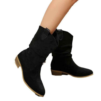 Bottines en daim à bout pointu pour femme – Bottines ajourées en polyuréthane avec semelle en caoutchouc
