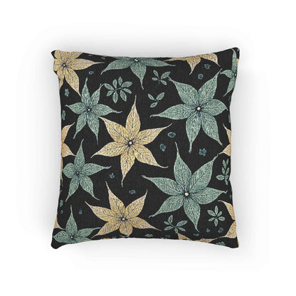 Coussin tissé à motif floral étoile | Coussin décoratif floral sarcelle et or