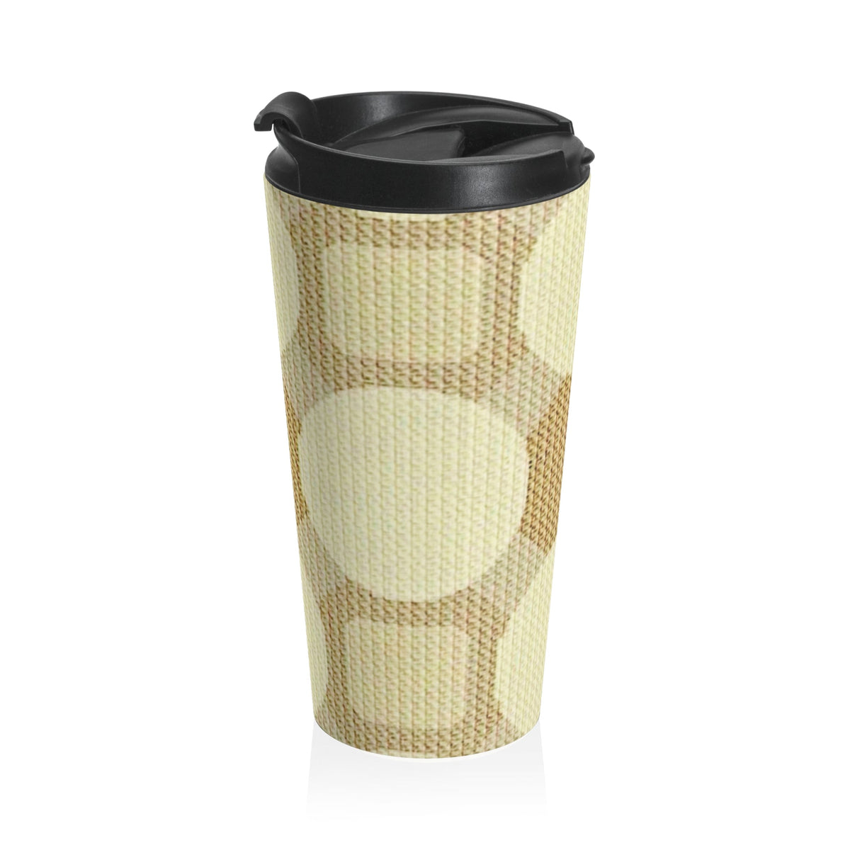 Mug de voyage isotherme en acier inoxydable à pois rétro crème et beige