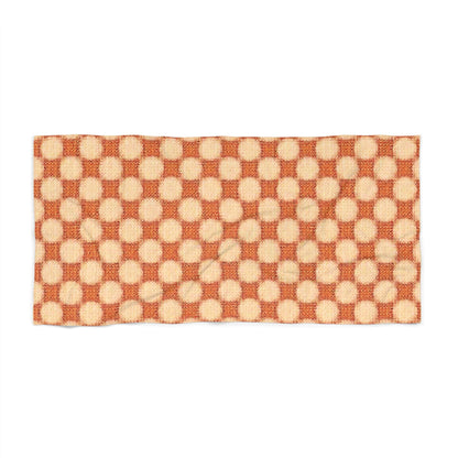 Serviette de plage rétro à motif damier – Motif géométrique vintage orange