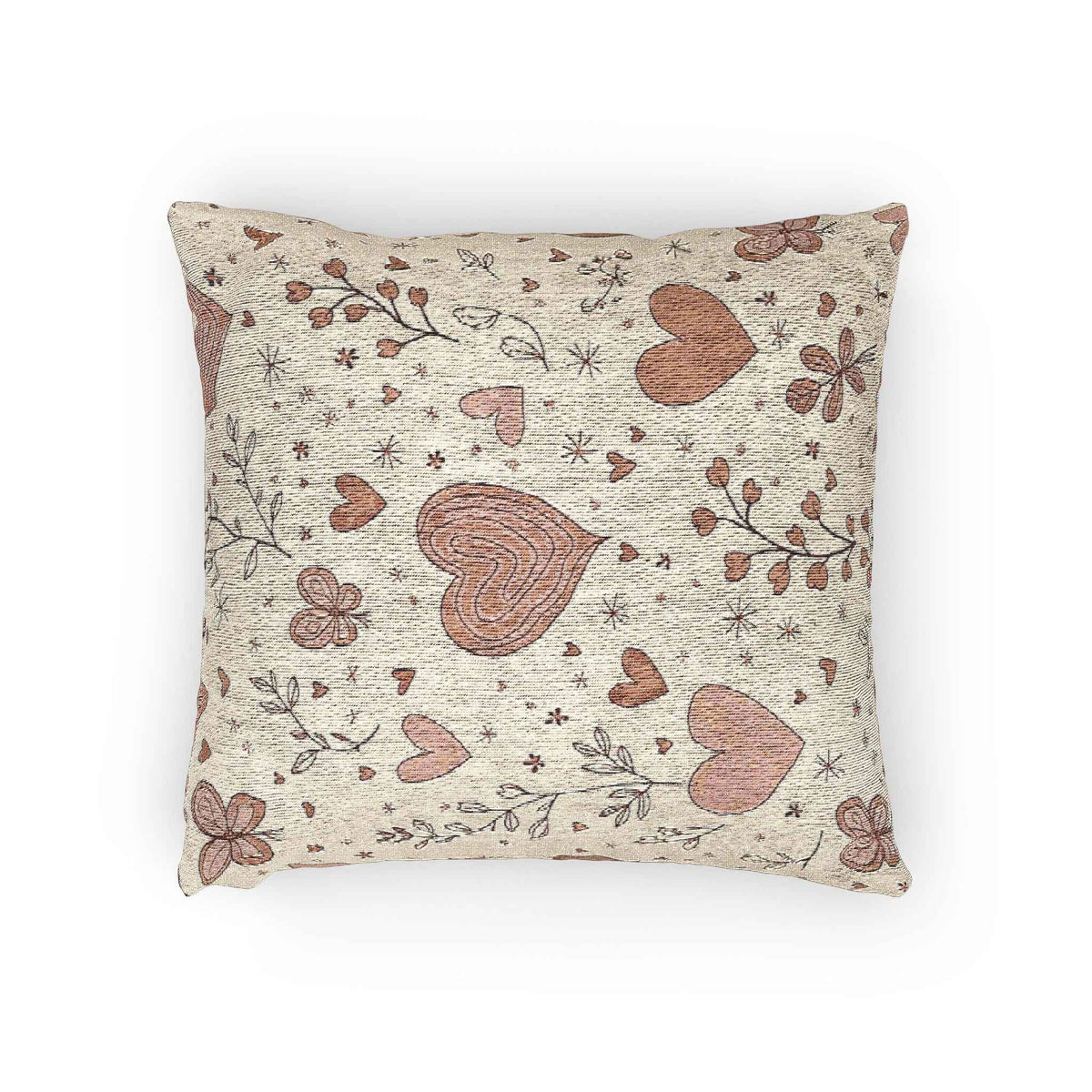 Coussin Tissé Cœurs Dispersés | Coussin Cœur Vintage Bohème