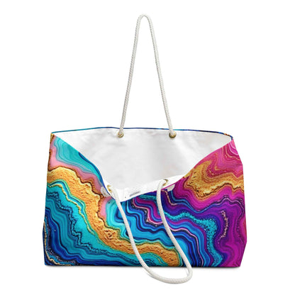 Sac de voyage à motif d'agate colorée | Marbre bleu sarcelle rose, grand sac cabas