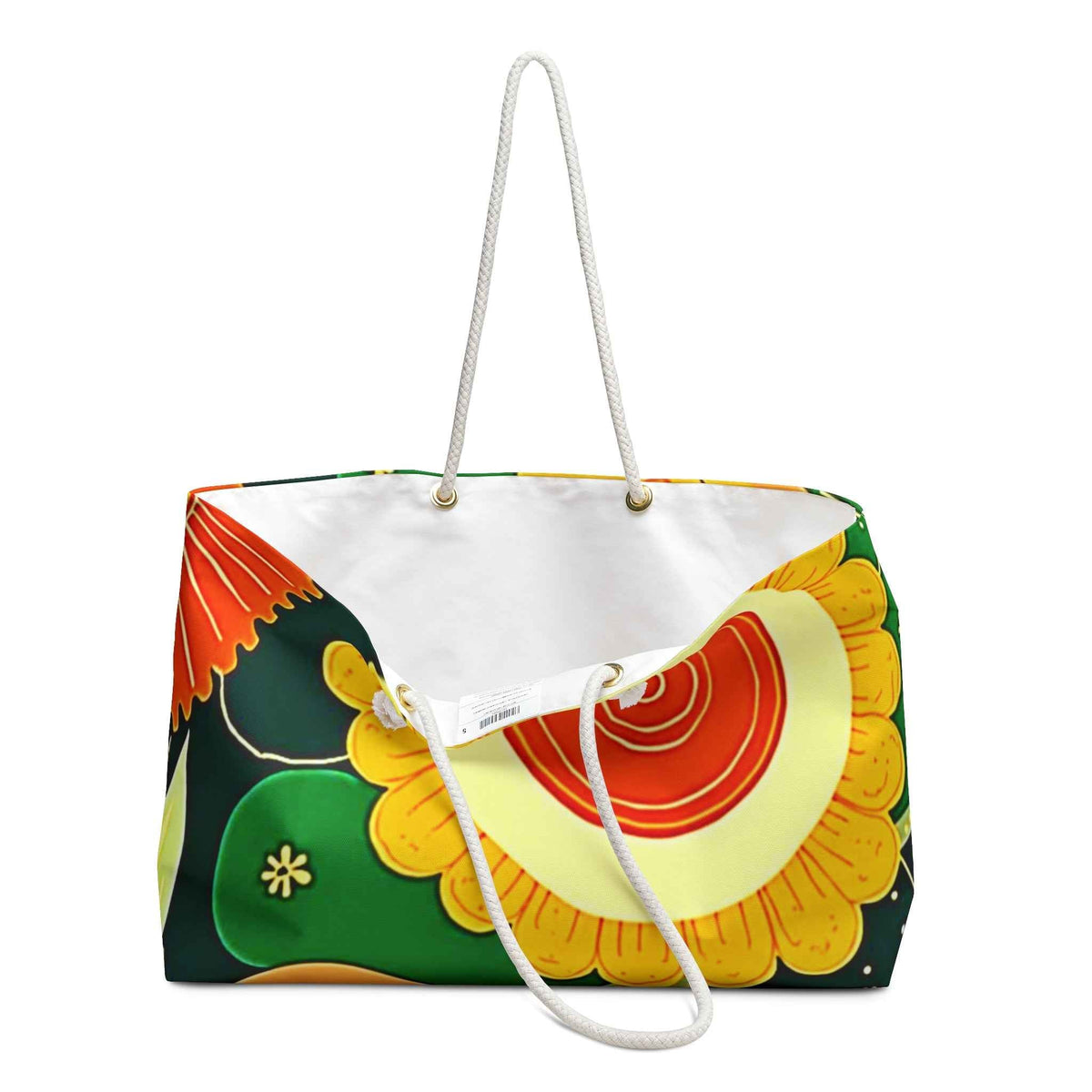 Sac de Voyage Motif Floral Rétro | Grand Sac Fourre-Tout Orange et Vert Vif