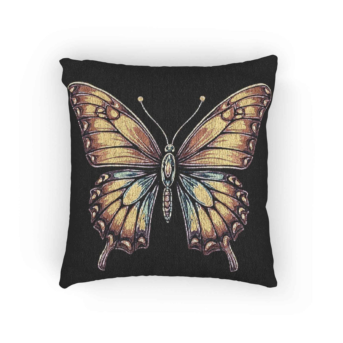 Coussin tissé Papillon doré | Coussin décoratif style tapisserie
