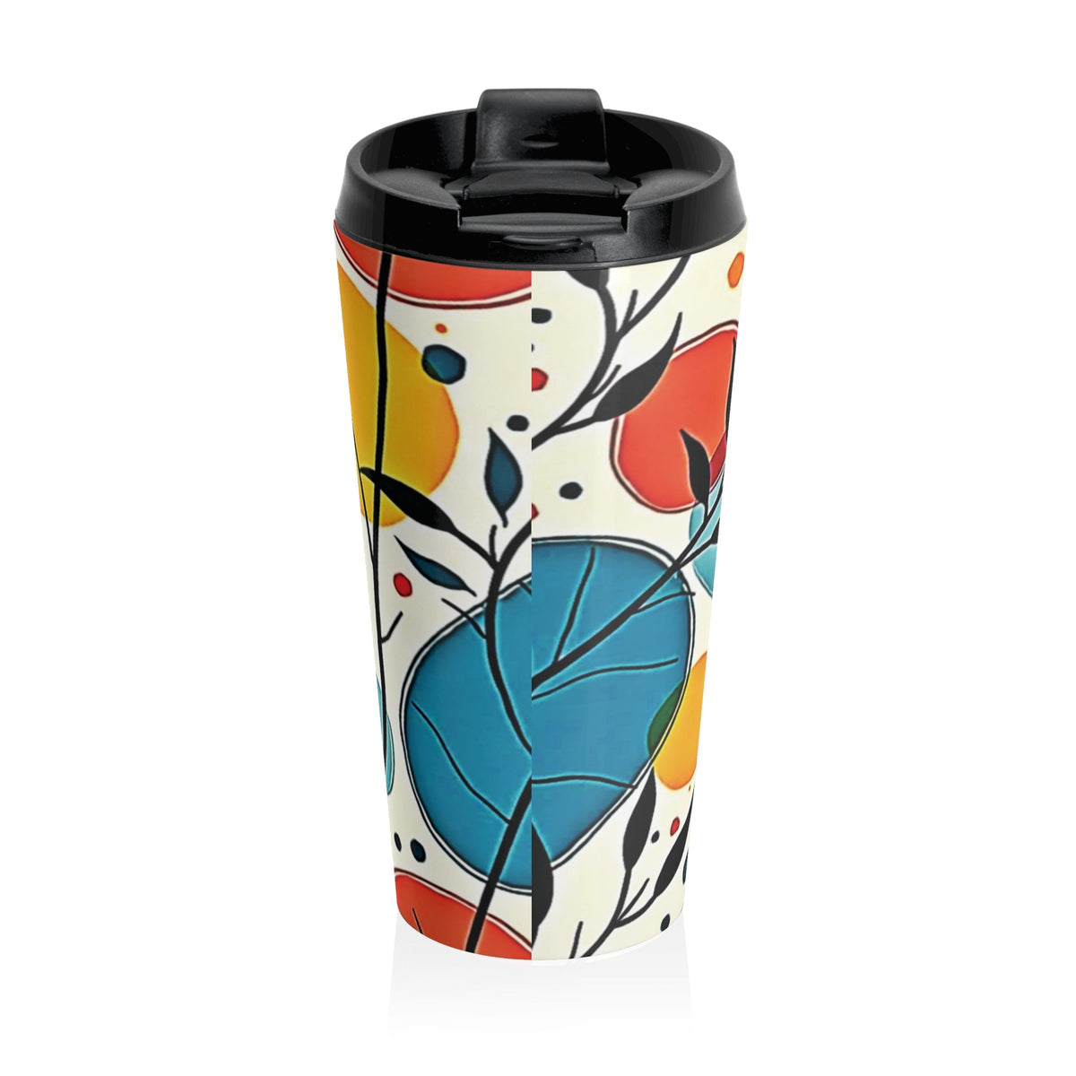 Tasse de voyage en acier inoxydable à motif de feuilles colorées | Gobelet abstrait floral
