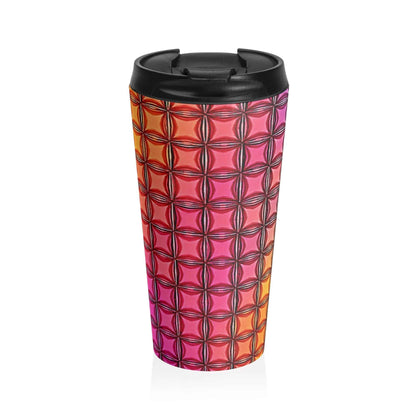 Mug de voyage géométrique Colorburst en acier inoxydable — Motif arc-en-ciel isotherme