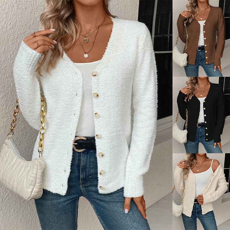 Gilet boutonné ample pour femme – Pull en maille décontracté couleur unie