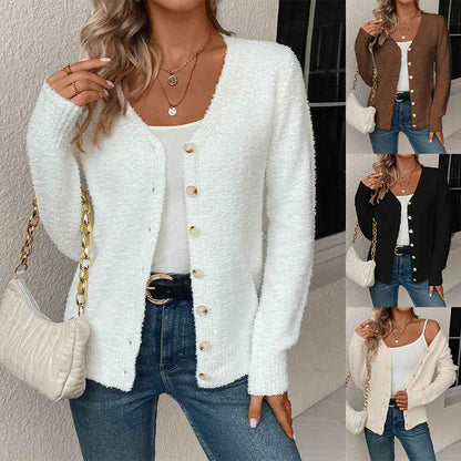 Gilet boutonné ample pour femme – Pull en maille décontracté couleur unie
