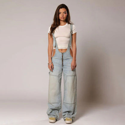 Combinaison en jean coupe ample pour femme – Salopette large style Y2K à bretelles