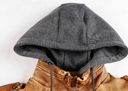 Veste à capuche en similicuir pour homme – Manteau décontracté zippé en faux cuir pour l'automne et l'hiver