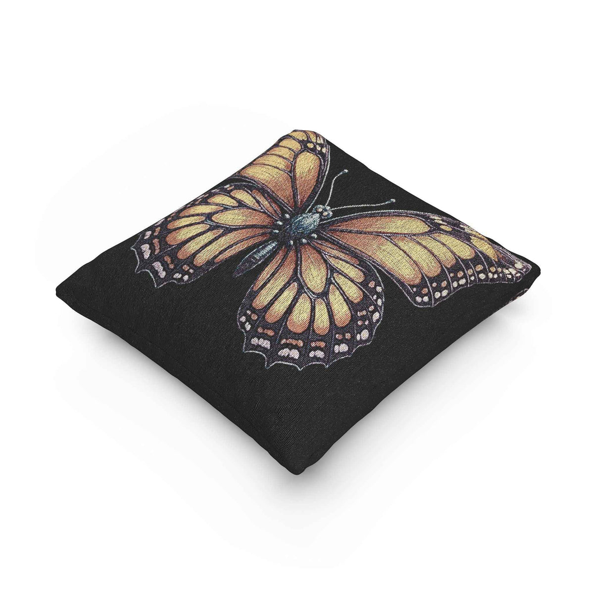 Coussin tissé Papillon Monarque | Coussin décoratif Papillon Pixel Art