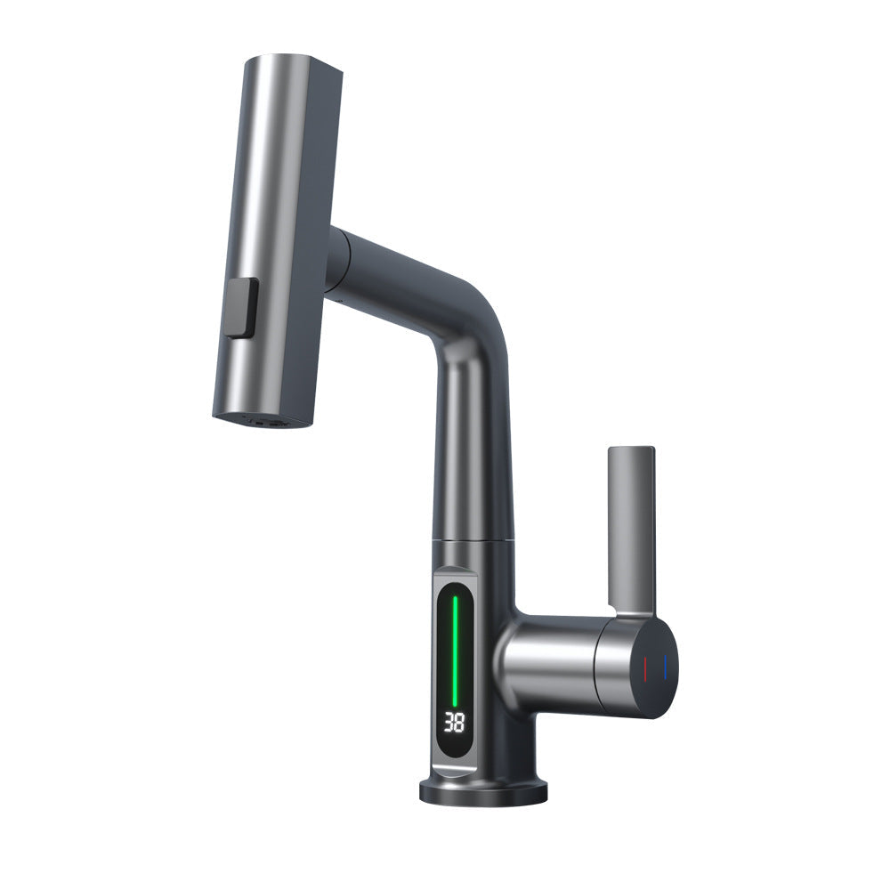 Robinet de lavabo extractible avec affichage numérique intelligent de la température et rotation
