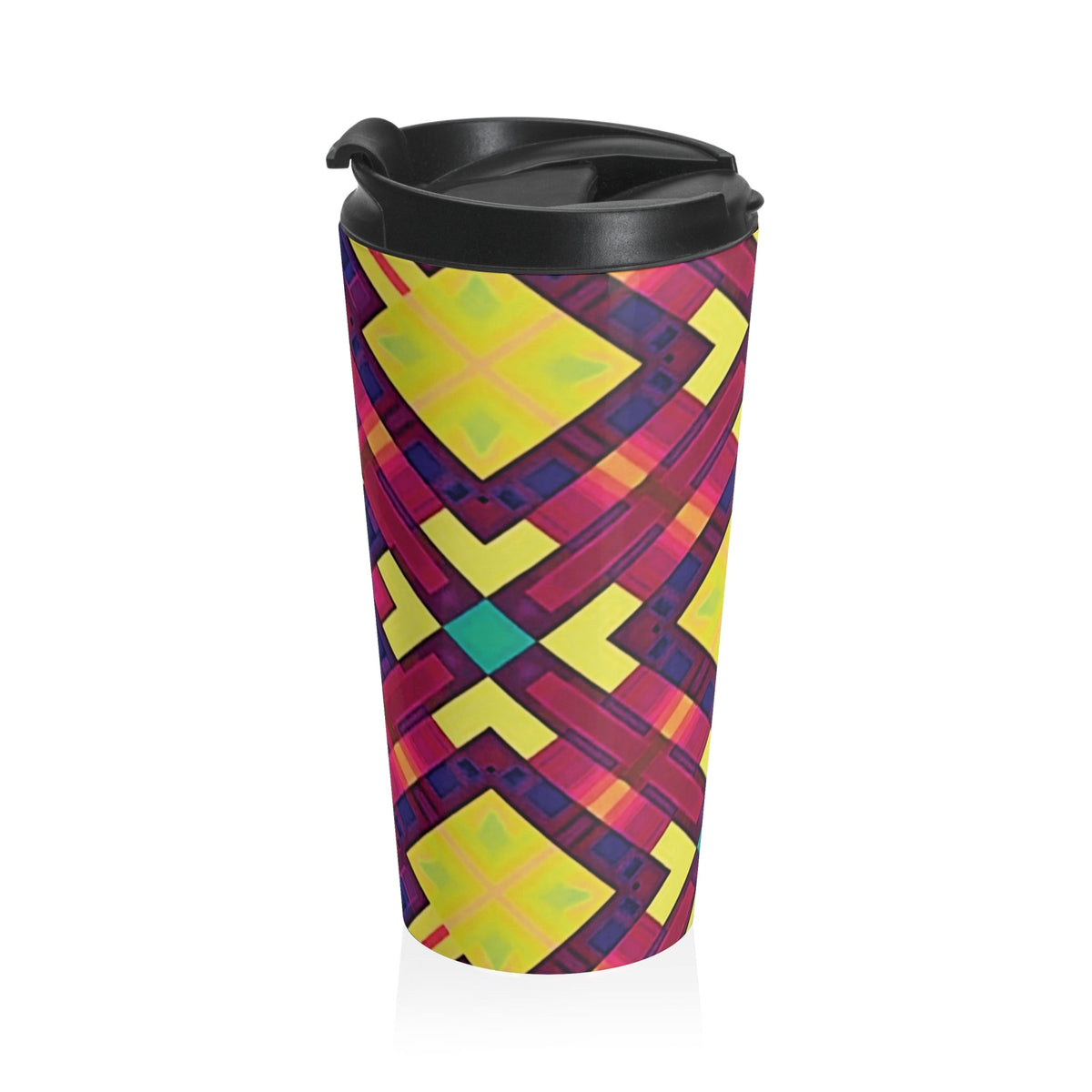 Mug de voyage — Gobelet isotherme en acier inoxydable, motif kaléidoscope géométrique vif