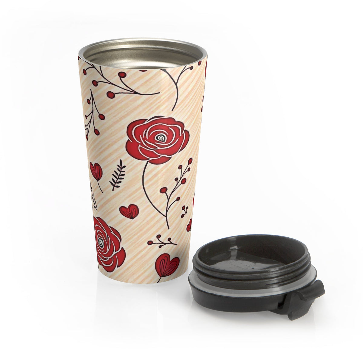 Mug de voyage floral Rose Rouge | Gobelet en acier inoxydable