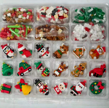 24 Day Mini Christmas Brick Ornament Advent Calendar - Festive Holiday Decoration Building Set