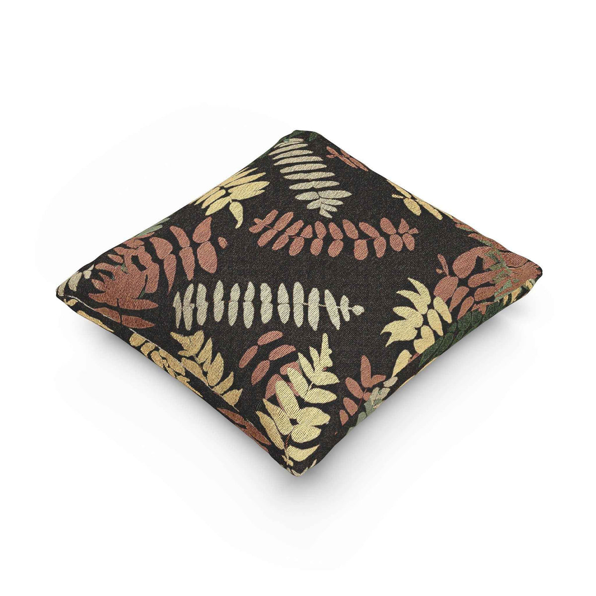 Oreiller tissé à motif de feuilles de fougère, oreiller décoratif botanique rétro | Feuilles aux tons de terre