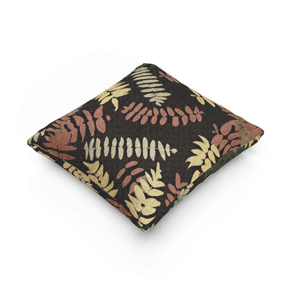 Oreiller tissé à motif de feuilles de fougère, oreiller décoratif botanique rétro | Feuilles aux tons de terre