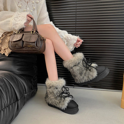 Bottes de neige doublées de polaire pour femme – Bottes d'hiver chaudes à semelle épaisse et rehaussantes