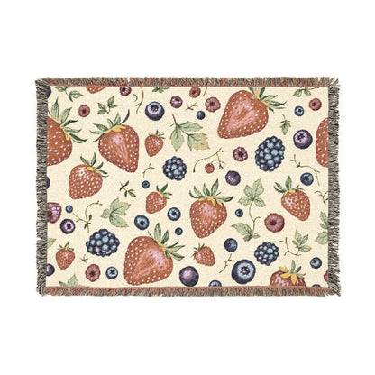 Couverture tissée "Parterre de fraises" — Jeté à motif de fruits pour cuisine, pique-nique et décoration intérieure douillette