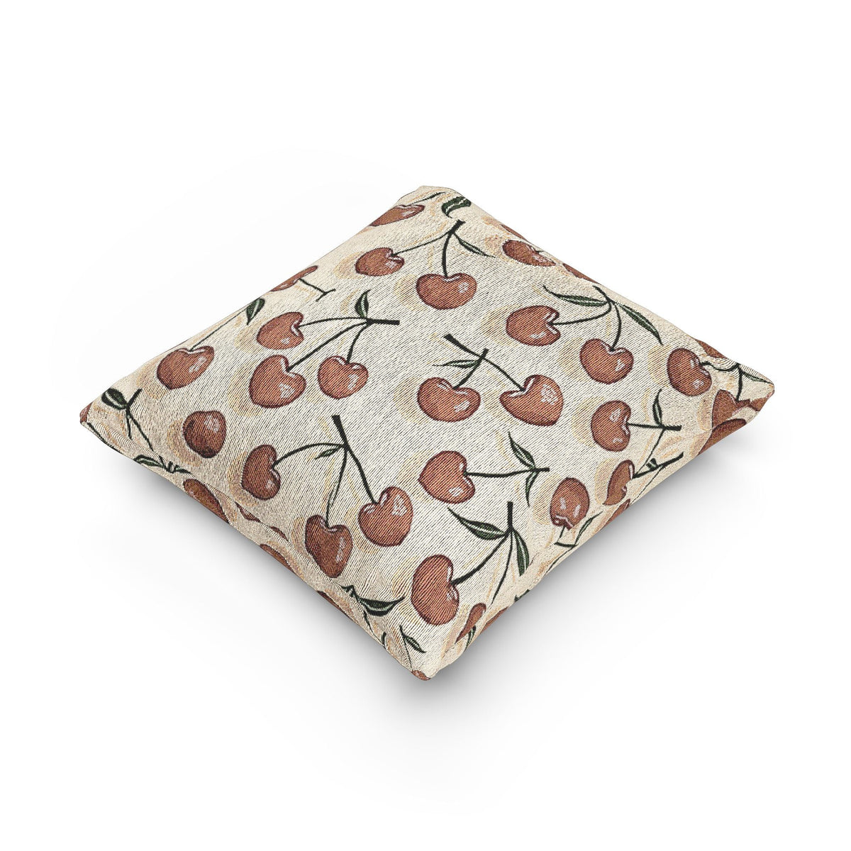 Coussin décoratif tissé à motif cerise – Style rustique de ferme