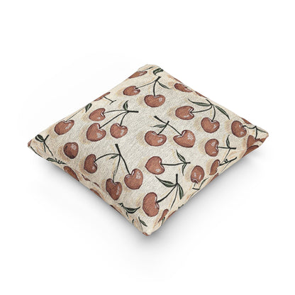 Coussin décoratif tissé à motif cerise – Style rustique de ferme
