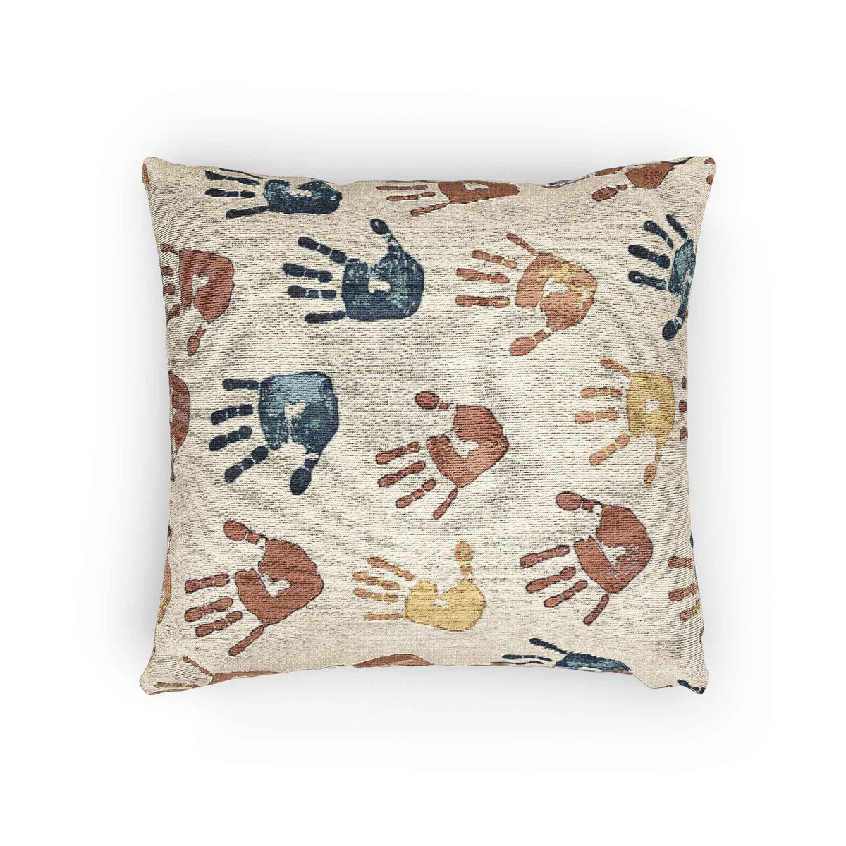 Coussin tissé à motif d'empreinte de main | Coussin décoratif bohème pour chambre d'enfant