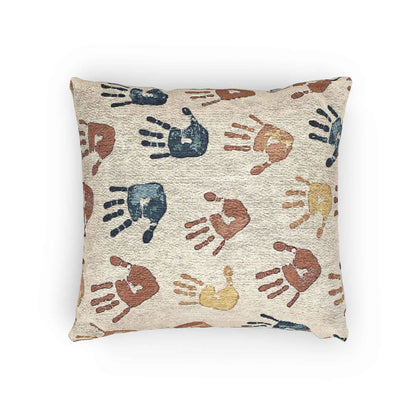 Coussin tissé à motif d'empreinte de main | Coussin décoratif bohème pour chambre d'enfant
