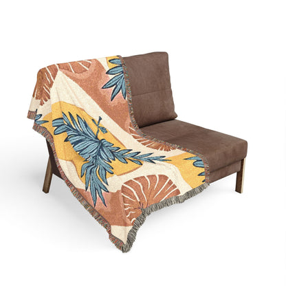Plaid tissé "Palmier Tropical" — Jeté de plage bohème pour salon et patio
