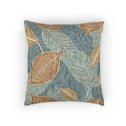 Coussin Tressé Feuille Tropicale | Jeté Décoratif Bohème Bleu Sarcelle Rouille