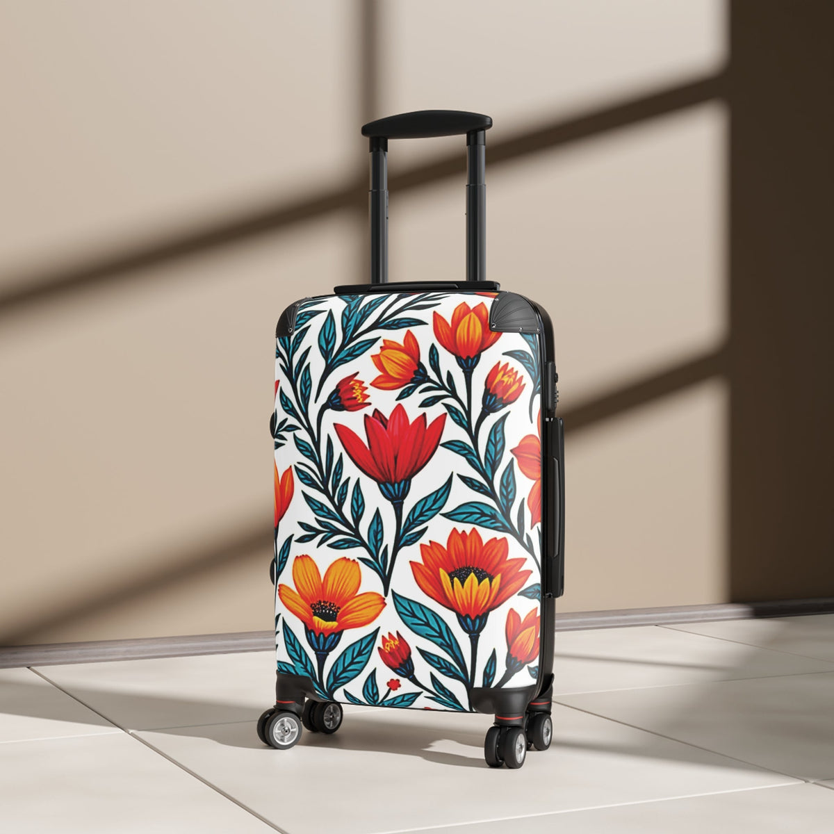 Valise de voyage florale – Bagage à main à imprimé tulipe rouge et orange audacieux