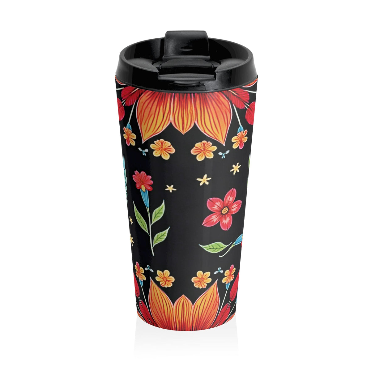 Mug de voyage en acier inoxydable à motifs floraux | Fleurs colorées