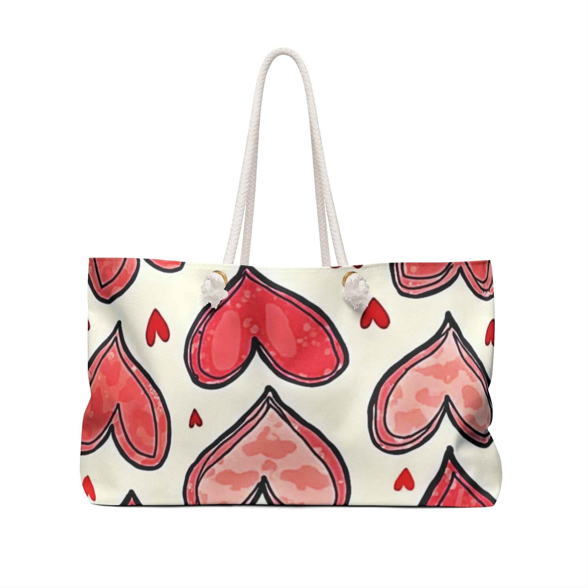 Sac de voyage week-end motif cœurs – Sac fourre-tout de voyage romantique aquarelle rouge