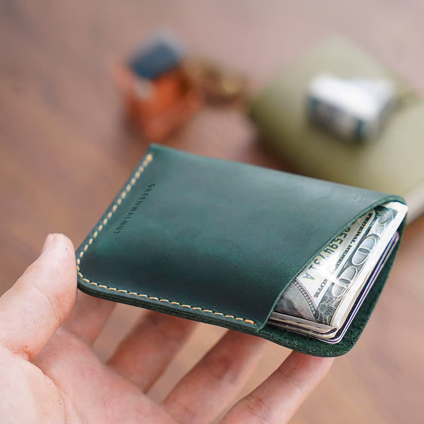 Porte-cartes minimaliste en cuir véritable | Portefeuille fin en cuir fait main