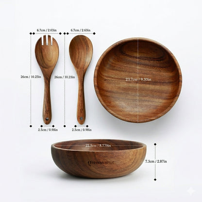 Acacia Wood Serving Bowl Set – Salad Bowl with Matching Serving Spoons