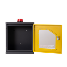 Armoire murale métallique jaune pour DAE, avec alarme