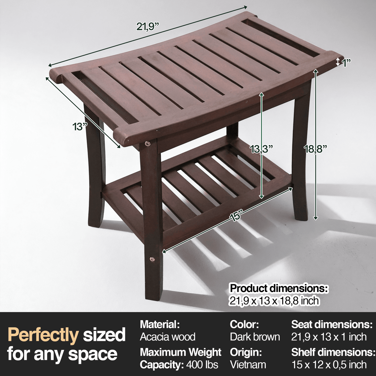 Banc de douche en bois Tranquillo, tabouret de douche en bois