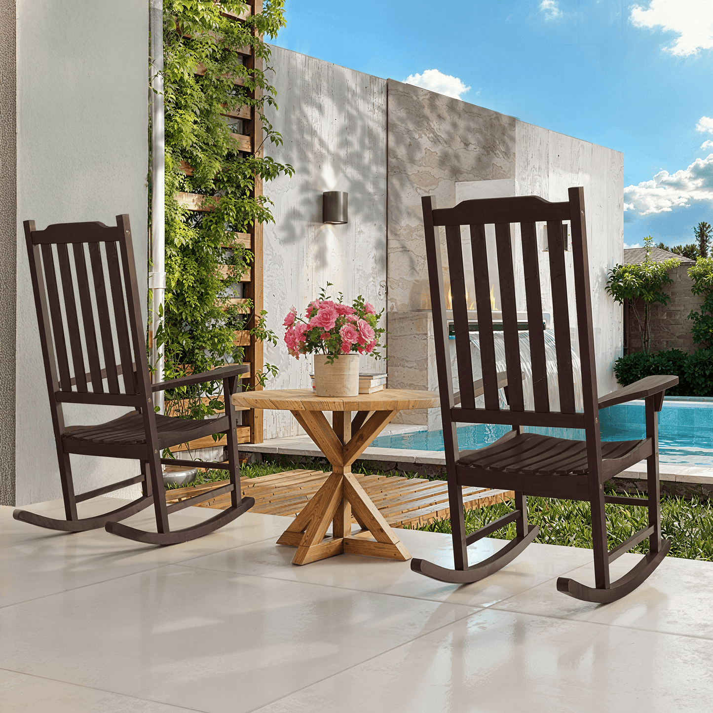 Chaise à bascule en bois Tranquillo Oasis pour patio, porche ou intérieur