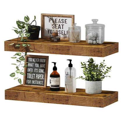Étagère murale flottante – Étagère de rangement en bambou pour salon, chambre et décoration intérieure