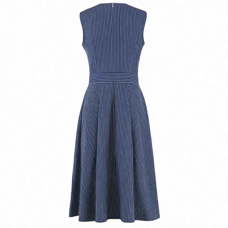 Robe longue vintage style français à rayures, sans manches et taille haute