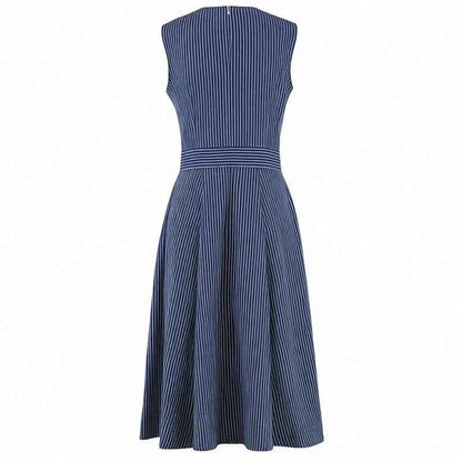 Robe longue vintage style français à rayures, sans manches et taille haute