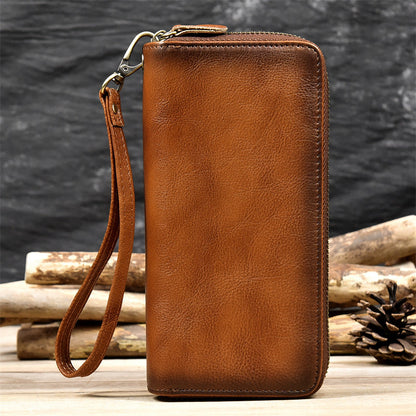 Men Genuine Leather Embossed Long Wallet Vintage Business Clutch