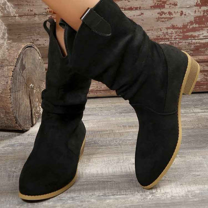 Bottines en daim à bout pointu pour femme – Bottines ajourées en polyuréthane avec semelle en caoutchouc