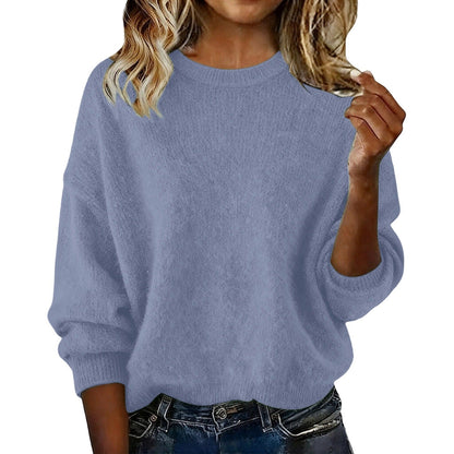 Nouveauté pull ras du cou femme couleur unie – Tricot décontracté ample pour l'automne