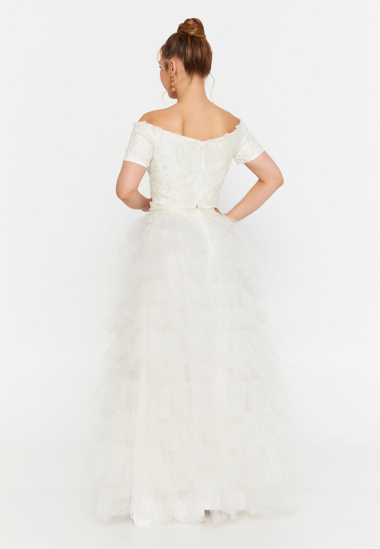 Ensemble deux pièces de mariée en dentelle et tulle blanc